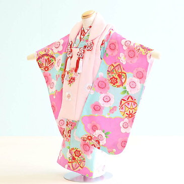【レンタル】七五三 着物 3歳 女の子 フルセット レンタル【3-85】【ピンク×水色/桜・まり】七五三 レンタル 3歳/三歳/3才/女児/753/激安/格安