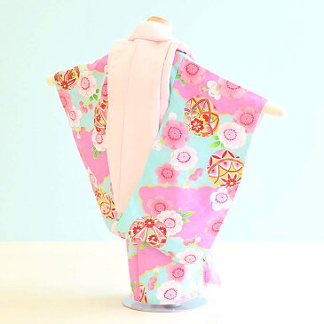 【レンタル】七五三 着物 3歳 女の子 フルセット レンタル【3-85】【ピンク×水色/桜・まり】七五三 レンタル 3歳/三歳/3才/女児/753/激安/格安