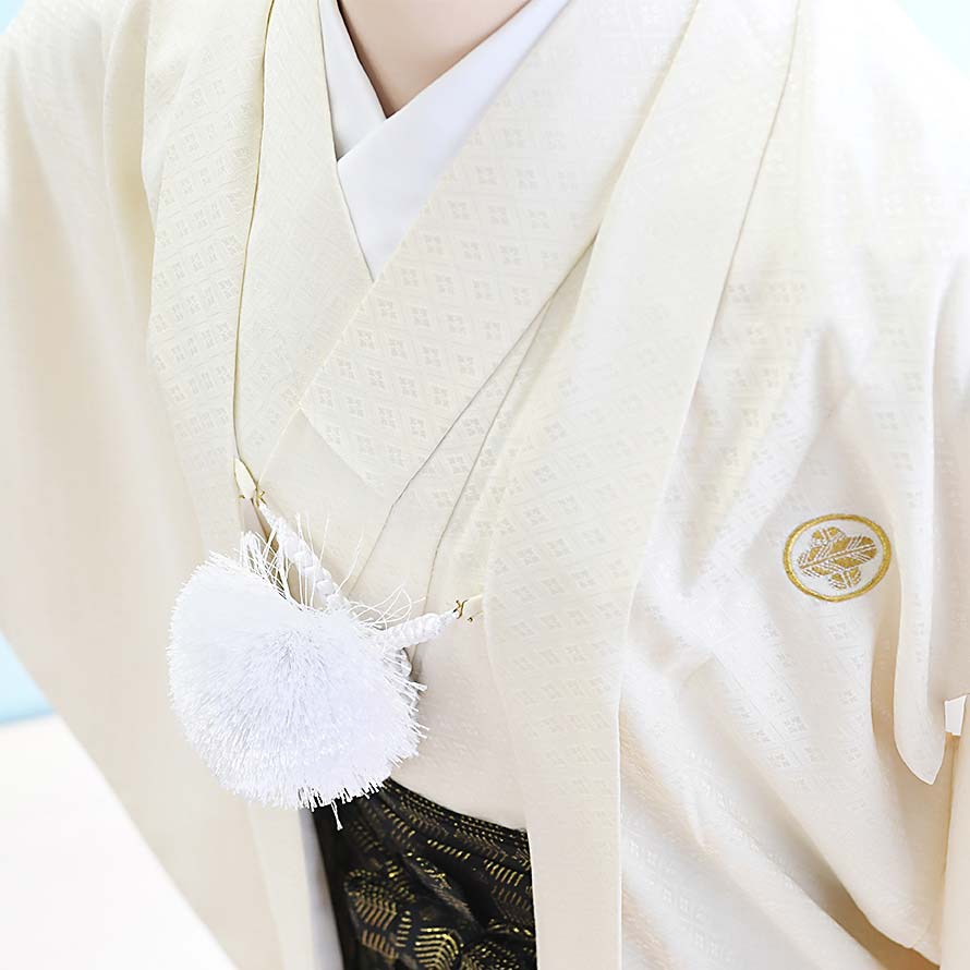 【レンタル】小学生 袴 レンタル 男の子【JB-8】【オフ白｜黒金/若松】【12歳〜13歳】卒業式/ジュニア袴/紋付袴/羽織袴/十三参り/激安/格安