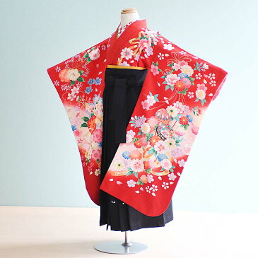 【レンタル】卒園式 袴 レンタル 女の子【7-10-ha_b5】【赤/花・鞠|黒/刺繍・桜】【6〜7歳】七五三 袴 レンタル 女の子/女児袴/激安/格安