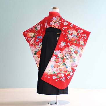 【レンタル】卒園式 袴 レンタル 女の子【7-10-ha_b5】【赤/花・鞠|黒/刺繍・桜】【6〜7歳】七五三 袴 レンタル 女の子/女児袴/激安/格安