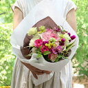 花束 Loulou ブーケタイプ ピンク 白 ギフト 誕生日 バラ フラワー あす楽13時まで 生花 結婚祝い 結婚記念日 プレゼント