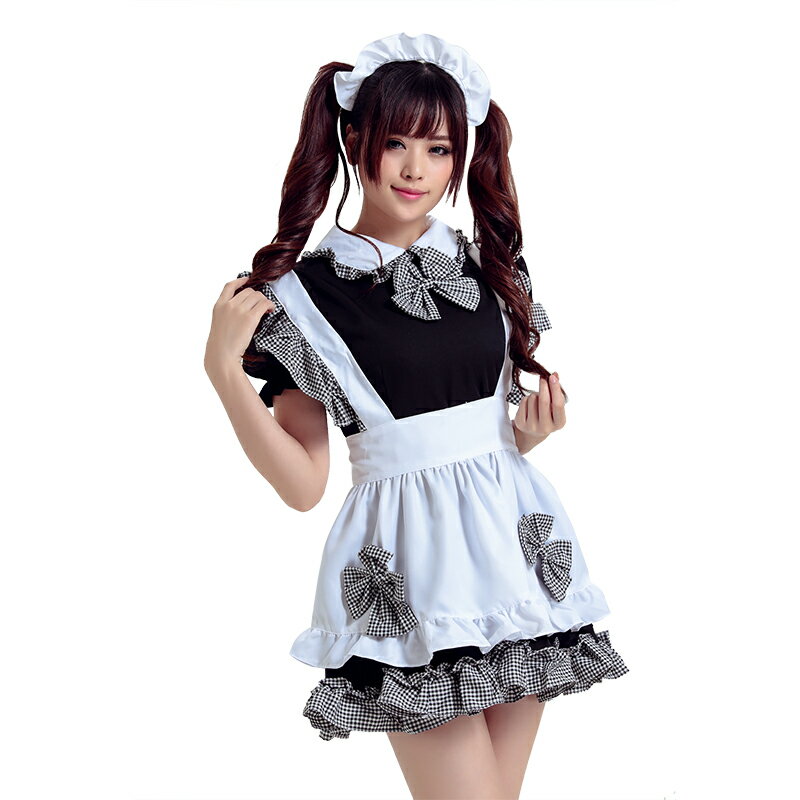 楽天TOMOSHOP【黒/3】あす楽　チェック柄リボン メイド服 ロリータ ゴスロリ コスプレ コスチューム レディース ワンピース ドレス ファッション 衣装　制服　仮装