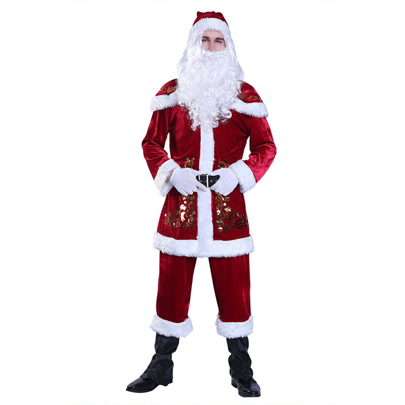 8点セット 高品質 サンタ コスプレ サンタ 衣装 男性用 大人用 メンズ サンタクロース クリスマス コスプレ衣装 長袖ジャケット 上下セット ズボンセット ...