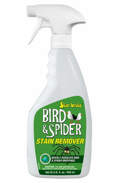 クモや鳥の糞の汚れをすばやく取り除きます。 厄介なクモや鳥の糞は、通常の洗剤では簡単には取り除くことができませんが、本剤をスプレーするだけで、すぐに汚れが落ちます。 非研磨性、非毒性処方で、グラスファイバーや塗装面を傷つけず、ワックスも落としません。強くこすらずに、糞を溶解します。 【特 徴】 ◆厄介なクモや鳥の糞をすばやく溶かします。◆無毒で、すべて自然な処方。◆しつこい汚れを取り除きます。◆漂白剤は含まれていません。 子供やペットの周りで安全に使用できます。◆ポリッシュやワックスは除去されません。◆すべての海洋表面と布地に安全 【使い方】 糞に直接スプレーし、飽和させます。 30〜45秒間浸透させ、ボートのブラシでそっとこすり洗いします。水でよくすすいでください。 しつこい日焼けした糞は二度洗いしてください。 ※全体を洗う前に、目立たない領域で色落ちテストしてください。 【容 量】22oz(650ml)