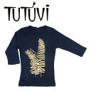 フラダンス衣装 tシャツ レッスン フラ 着やすい 伸縮 TUT-FERN-7-NV TUTUVI 七分袖Tシャツ ワンサイズ上がおすすめ小さめレディースサイズ ファーン ネイビー ベージュ