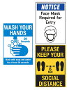 HY-KO 5x7インチ コンパクトサインプレート【Wash Your hands】 【Keep Your Distance】【FACE MASK REQUIRED】 13x18cm HY-DSP