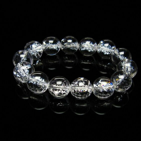 水晶 ブレスレット 16mm 虹入り アイリスクォーツ ブレス crystal quartz bracelet iris メンズ レディース 天然 一点物 送料無料 111-17199