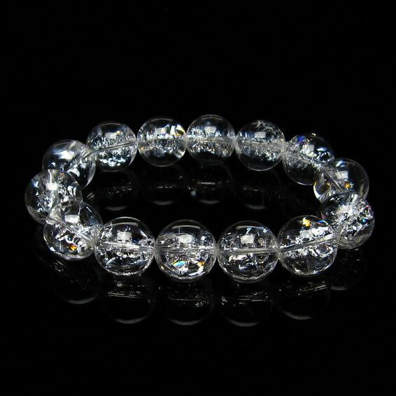 水晶 ブレスレット 16mm 虹入り アイリスクォーツ ブレス crystal quartz bracelet iris メンズ レディース 天然 一点物 送料無料 111-17222