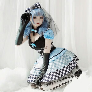 【ポイント10倍!6月1日限定】クラウンメイド チェック 手袋 ヘアアクセサリー付き メイド服│コスチューム コスプレ ハロウィン 仮装 衣装 変装 イベント お手伝いさん