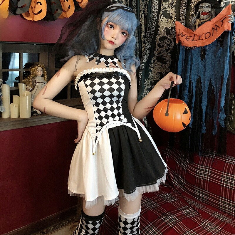 【9月11日1時59分まで スーパーSALE限定クーポン】ピエロガール クラウン ネックリング ヘアアクセ ソックス付き│コスチューム コスプレ ハロウィン 仮装 衣装 変装 イベント 道化師