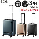 【各種利用でポイント最大35倍！27日9:59迄】 ace. コーナーストーン2-Z (34L/最大48L) 拡張機能付き ファスナータイプ スーツケース 2～3泊用 3辺合計115cm 機内持ち込みサイズ 06863