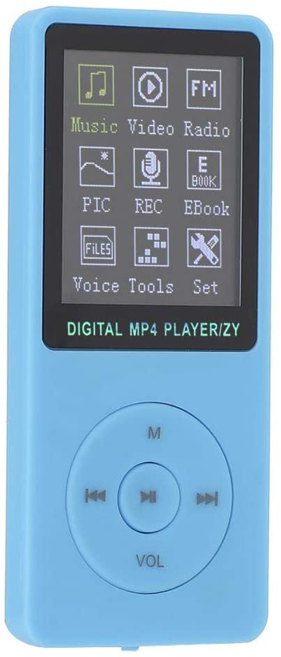 イヤホン付きポータブルMP3プレーヤー、音楽、ビデオ、録音、電子書籍と互換性のある1.8インチカラースクリーンウォークマンミニMP4(青い)