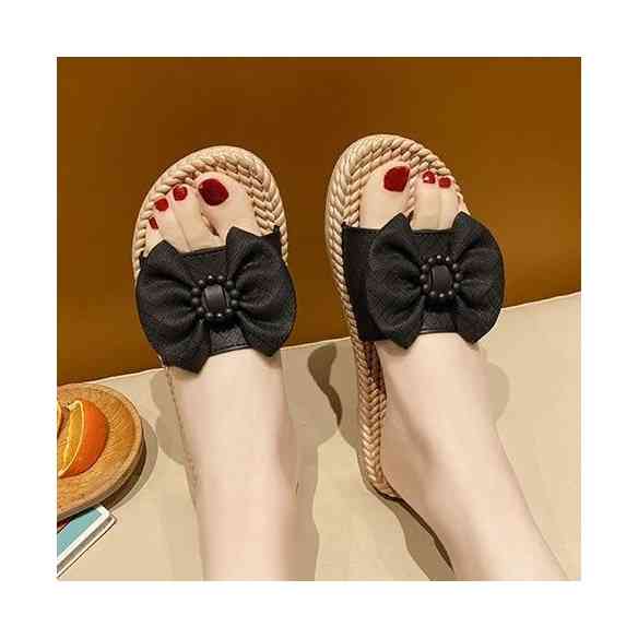 レディース 春夏秋 シューズ スリッパ ミュール サンダル リネン底スリッパ ペタンコサンダル リボン付スリッパ 歩きやすい 軽量 女性用 リボン付き 夏 サマースリッパ スリッパ ビーチサンダル 滑り止め アウター 靴
