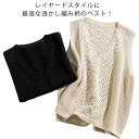 透かし編み ニットベスト レディース プルオーバー ベスト 薄手 Vネック ベスト トップス ショート丈 ノースリーブ サマーニット 春 秋 重ね着 レイヤード 体型カバー ゆったり カジュアル 柔らかい きれいめ カジュアル フェミニン 通勤 OL 送料無料(4)
