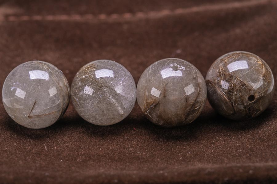 プラチナルチルクォーツ 粒径18.7mm-19.7mm 4粒セット ルチルクォーツ ルチレイテッドクォーツ パワーストーン