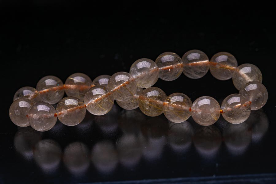 ゴールド金針ルチルクォーツ 粒径9.6mm ルチルクォーツ ルチレイテッドクォーツ パワーストーン ブレスレット