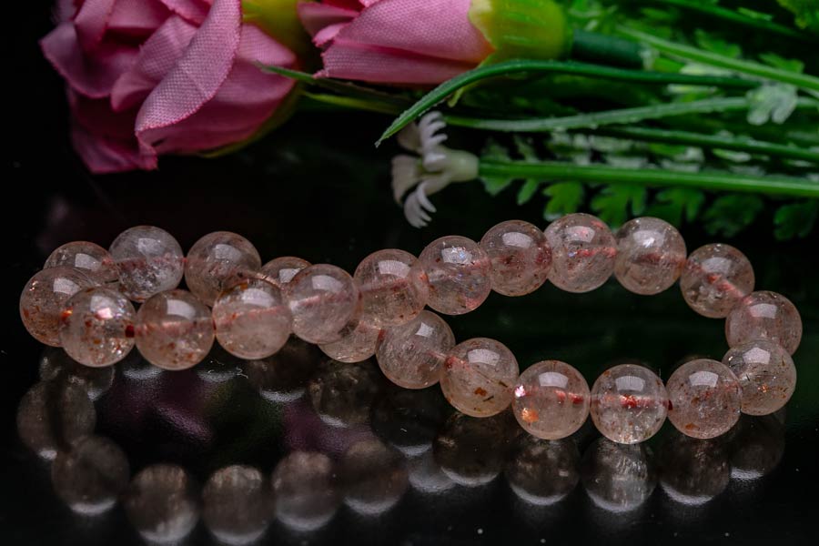 サンストーン 粒径8.4mm マイカサンストーン パワーストーン 原石 ストロベリークォーツ