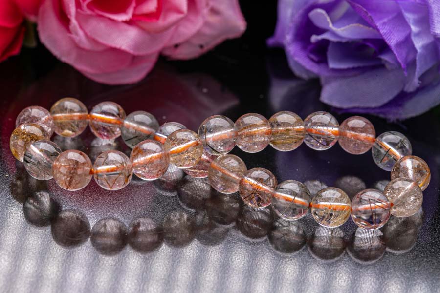 マルチカラールチルクォーツ ブレスレット 粒径7mm-7.4mm ルチルクォーツ ルチレイテッドクォーツ パワーストーン ルチル