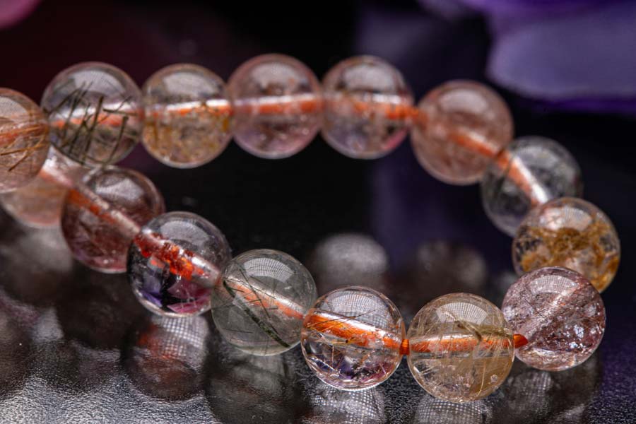 マルチカラールチルクォーツ ブレスレット 粒径7mm-7.4mm ルチルクォーツ ルチレイテッドクォーツ パワーストーン ルチル