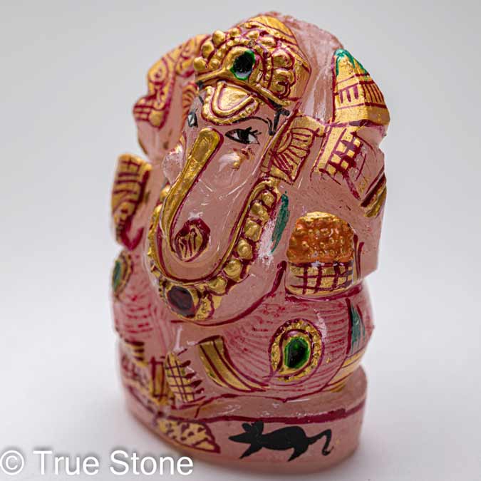 ローズクォーツ ガネーシャ 神 ゾウ 像 88g 紅水晶 バラ石英 夢をかなえるゾウさん