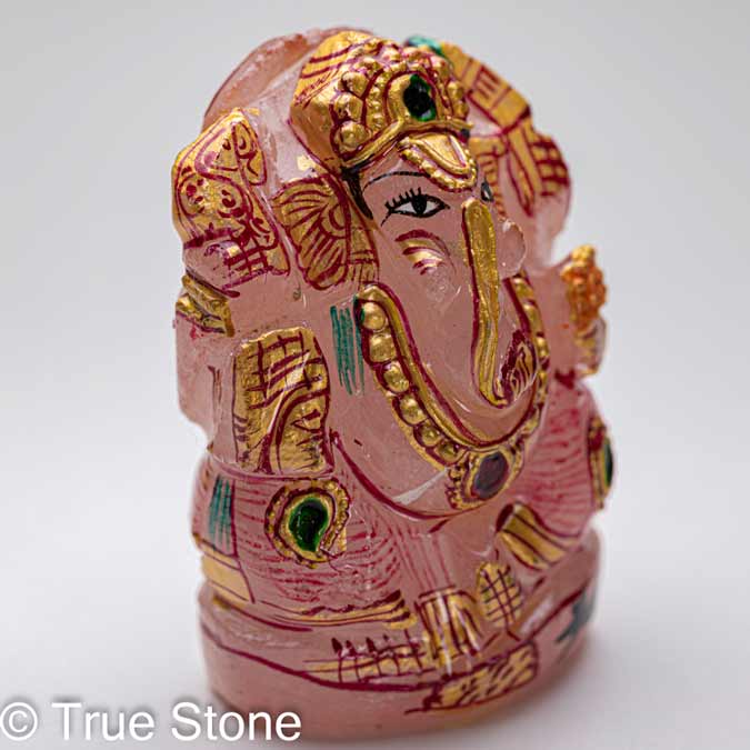 ローズクォーツ ガネーシャ 神 ゾウ 像 88g 紅水晶 バラ石英 夢をかなえるゾウさん
