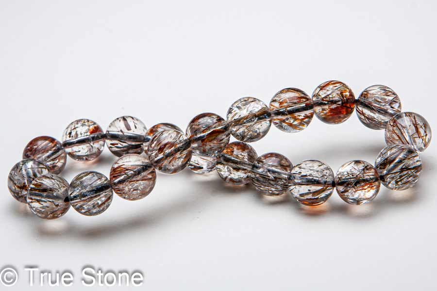 ルベライト イン クォーツ ブレスレット 8.9mm-9.4mm レッドトルマリン ブラックトルマリン トルマリネーデッドクォーツ