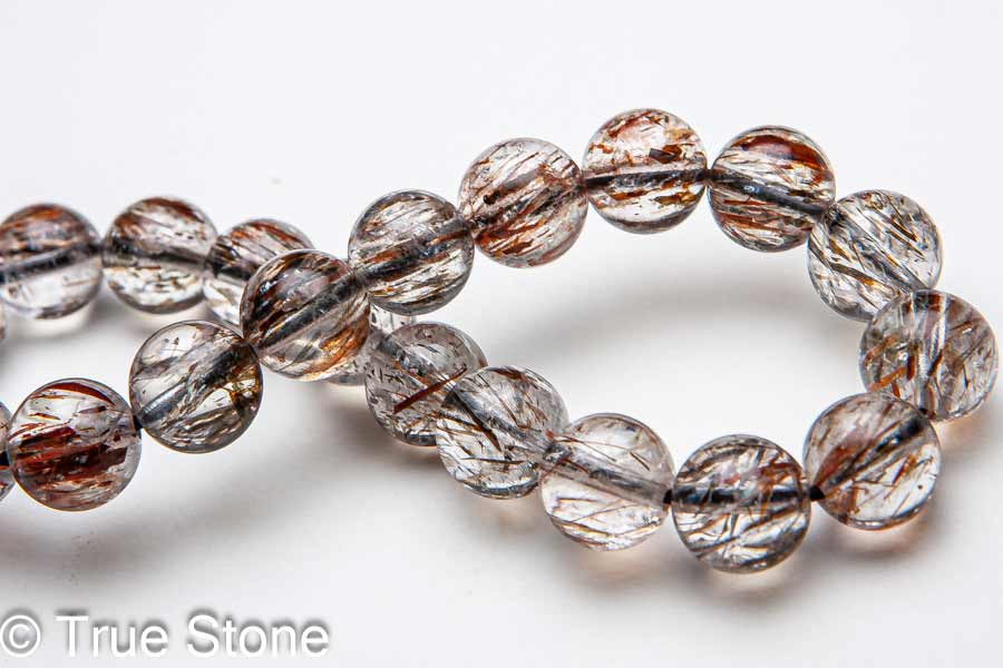 ルベライト イン クォーツ ブレスレット 8.9mm-9.4mm レッドトルマリン ブラックトルマリン トルマリネーデッドクォーツ