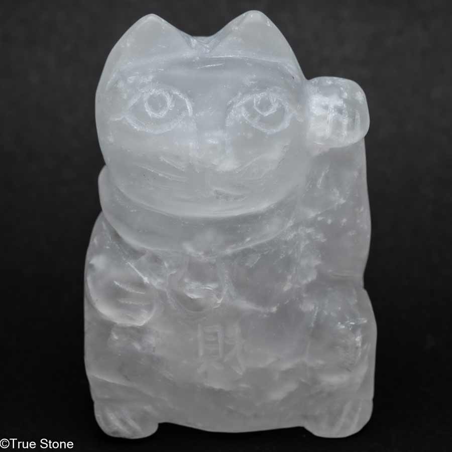 一点もの 訳あり セレナイト 招き猫 約282g（白虎・財）素朴彫りのお守り ...