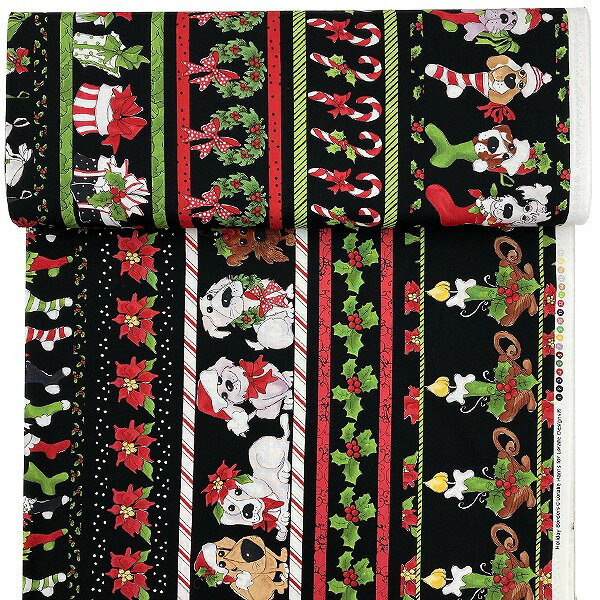 生地 ロラリー クリスマス Holiday Borders692-550-black【数量×50cm単位】Loralie Designs ローラライデザインズ