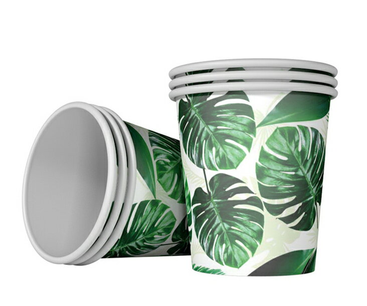 【6個セット】紙コップ/キャンプ/南国ふう草木柄/露店/フードトラック/キッチンカー/インド、タイ、ハワイ料理等に/ボタニカル/お皿