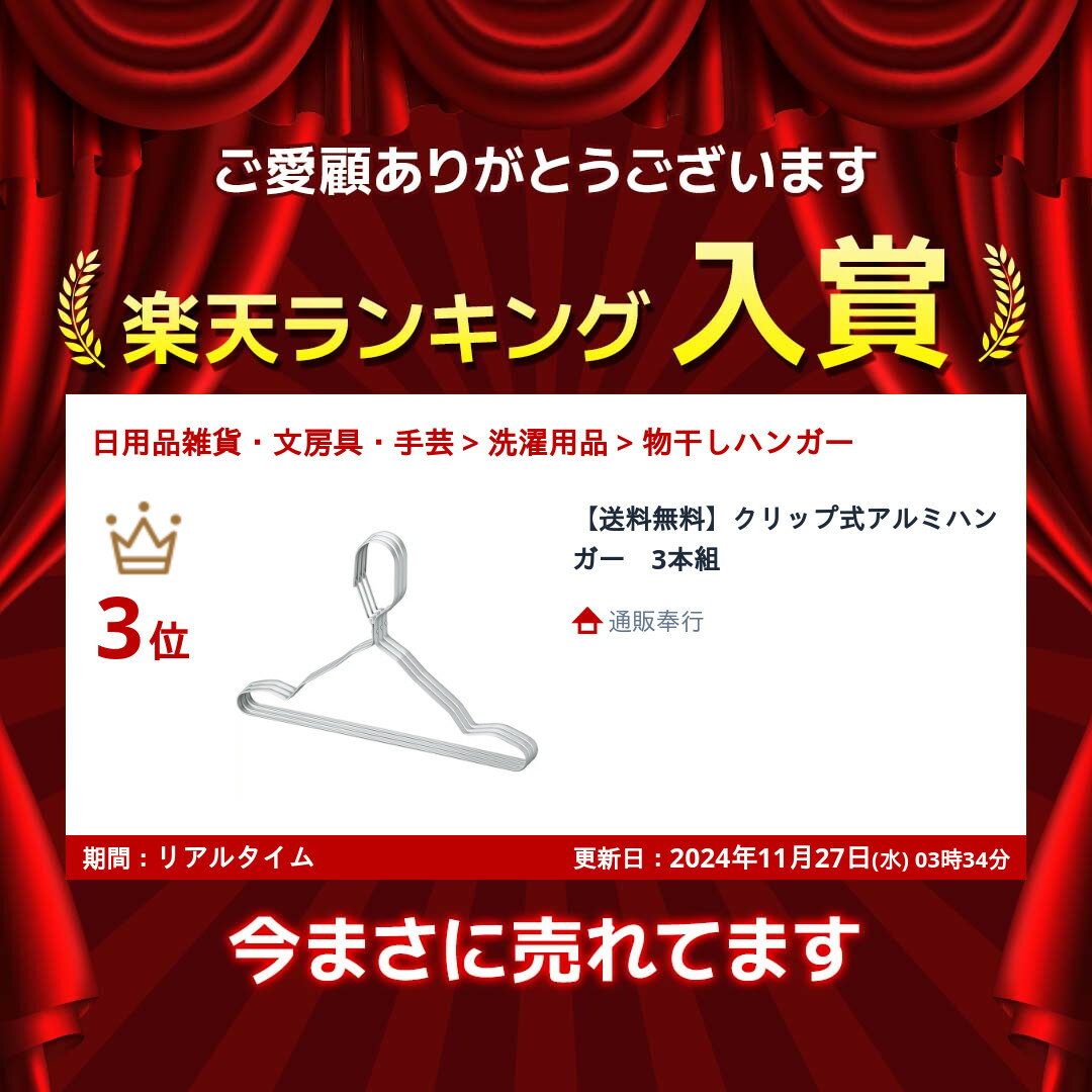 【送料無料】クリップ式アルミハンガー　3本組