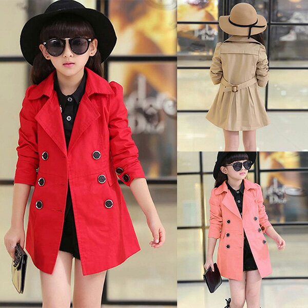 コート 女の子 アウター キッズ ジュニア ダスターコート カジュアル スプリングコート ファッション おでかけ シンプル スプリング ジャケット ダブルボタン...