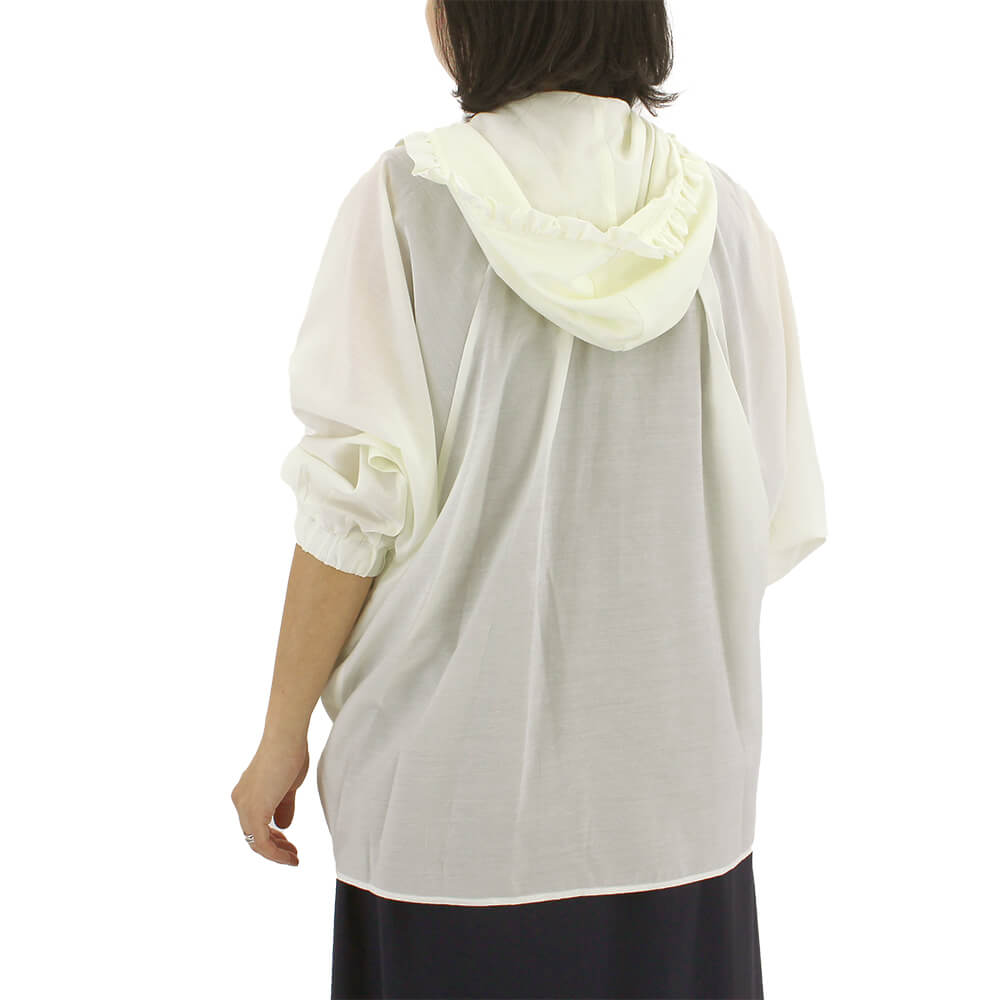 【お買い物マラソン連動】【アウトレットセール50％OFF】ヴィルカ Virca ジャケット レディース フリル フード ファスナー ラグラン袖 七分袖 切替 カジュアル ドレッシー フェミニン キュート Mサイズ バーゲン