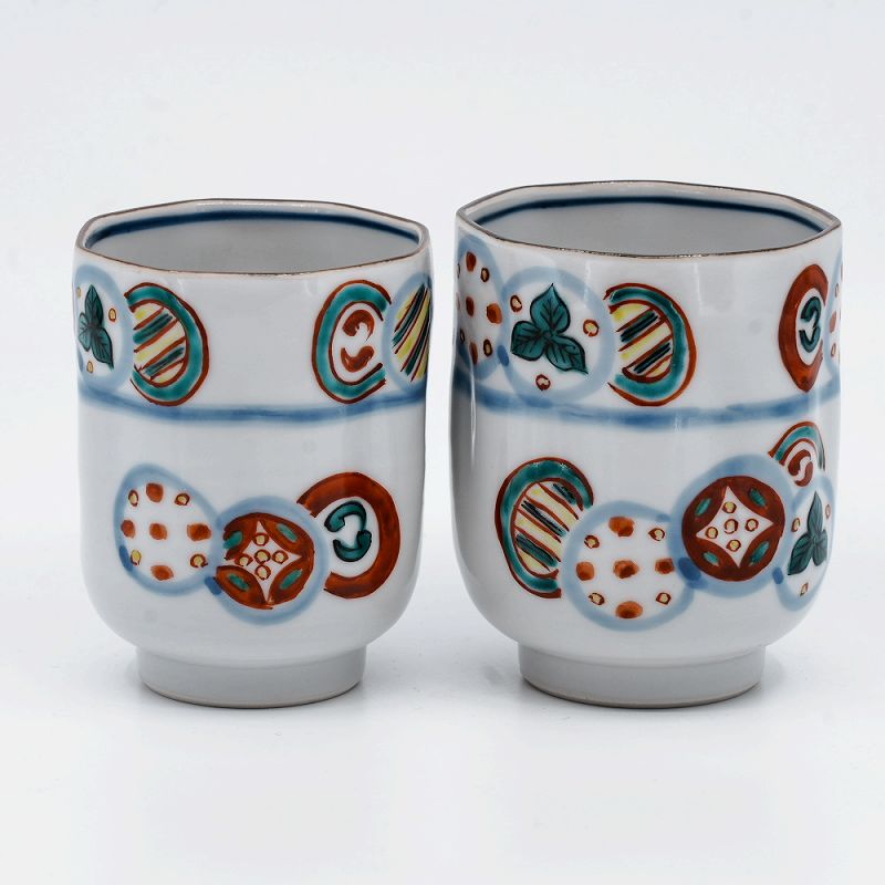 Kiyomizu Ware - 湯呑み 湯のみ 湯飲み 京焼 清水焼 湯呑み茶碗 陶器製 日本製 器 おしゃれ 高級 プレゼント 人気 和食器 組湯呑 夫婦湯呑み 2客 紙箱入 丸紋つなぎ