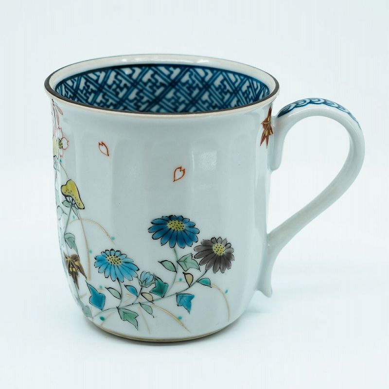 マグカップ コーヒーカップ 京焼 清水焼 磁器製 日本製 高級 おしゃれ プレゼント 人気 和食器 マグカップ 1客 紙箱 京の四季草花