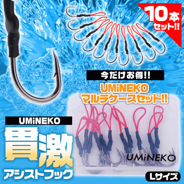メール便送料無料 UMINEKO Lサイズ アシストフック 貫激 10個 セット メタルジグ ジグ フック ケース ソルトウォーター シーバス スズキ アジ アジング メバル メバリング ガシラ カサゴ 青物 ライトショアジギング ルアー ウミネコ