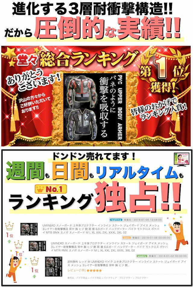 送料無料 レッド XXXL UMiNEKO バイク 上半身プロテクター インライン スケート ジェイボード アイス メッシュ 3レイヤー耐衝撃構造 背中 胸 ヒジ 腕 肩 腰 6点ガード ハンドゲーター バイク モトクロス ポケバイ MTB BMX スノボ スノーボード 02