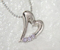 SV925 ラベンダーキュービックジルコニア ハート ペンダントネックレス シルバー925 SILVER スターリングシルバー カットボールチェーン メッセージ...