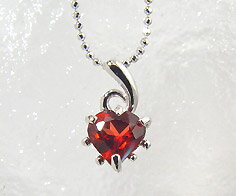 SV925 ガーネット ポルカドット ハート ペンダントネックレス シルバー925 SILVER スターリングシルバー 誕生日 1月誕生石 カットボールチェーン...