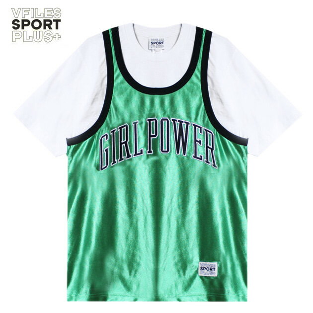 最大90 OFF SALE VFILES SPORT PLUS (ヴイファイルズ スポーツ プラス) GIRL POWER JERSEY COMBO TEE (GREEN/BLACK) Tシャツ バスケジャージ ゲームシャツ レイヤード ロゴ メンズ レディース ユニセックス グリーン/ブラック