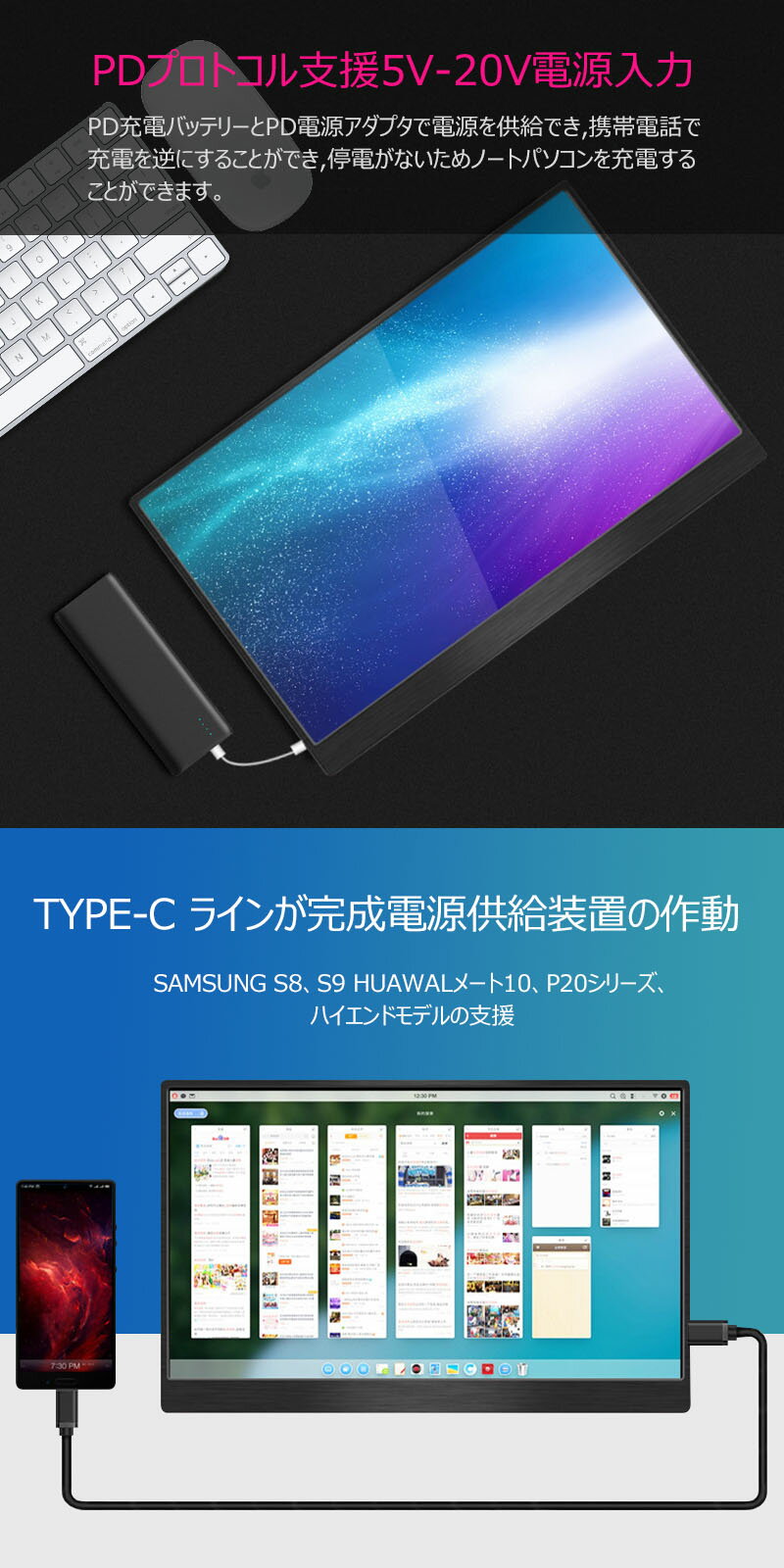 【全品20％OFF】【在庫処分】最新HDRモバイルモニターディスプレイモバイルモニター15.6inch HDRモバイルディスプレイUSB Type-C / PS4 XBOXゲームモニタ/HDMIモバイルディスプレイ 3