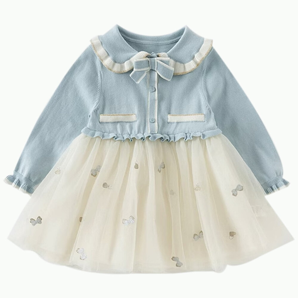 キッズドレス キッズ 子供服 子ども服 ジュニアドレス フォーマル セレモニー 長袖 ブルー 演奏会 七五三 結婚式 入園式 入学式 卒業式 卒園式 発表会 パーティ 春 秋 冬 70 80 90 100 110 120 130 140 cm db1250601 dave&bella デイブベラ