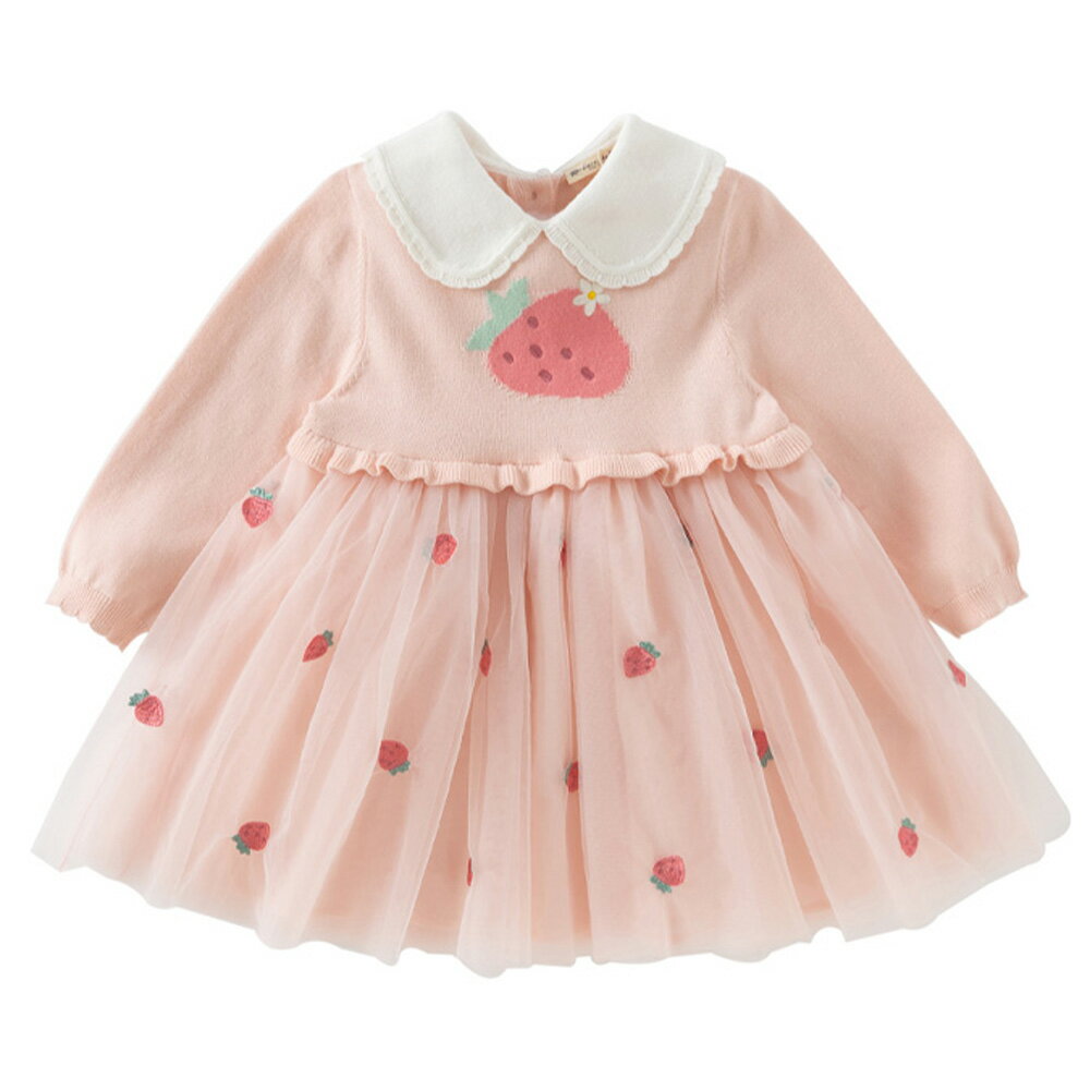 キッズドレス キッズ 子供服 子ども服 ジュニアドレス フォーマル セレモニー 長袖 ピンク いちご 演奏会 七五三 結婚式 入園式 入学式 卒業式 卒園式 発表会 パーティ 春 秋 冬 70 80 90 100 110 120 130 140 cm db1250921 dave&bella デイブベラ