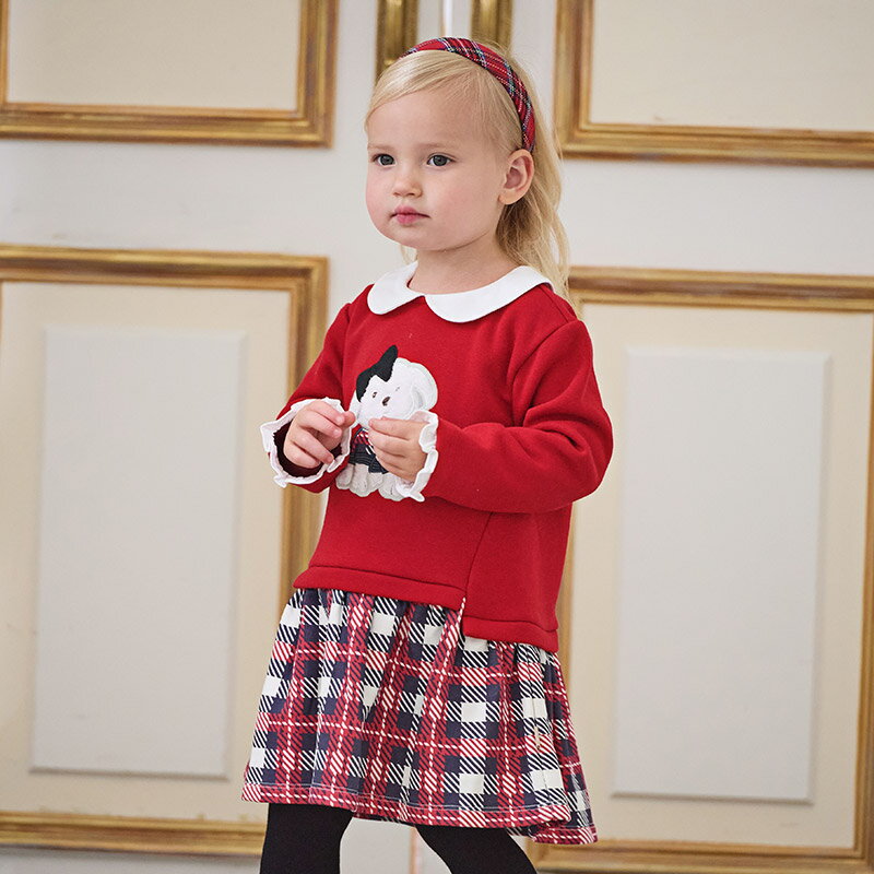 キッズ 女の子 子供服 長袖 ワンピース 襟付き 上品 チェック 起毛 重ね着風 通園 通学 普段着 フォーマル 発表会 かわいい 春 秋 冬 70 80 90 100 110 120 130 140 cm db4242924 dave&bella デイブベラ