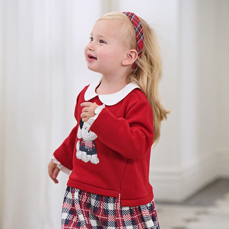 キッズ 女の子 子供服 長袖 ワンピース 襟付き 上品 チェック 起毛 重ね着風 通園 通学 普段着 フォーマル 発表会 かわいい 春 秋 冬 70 80 90 100 110 120 130 140 cm db4242924 dave&bella デイブベラ