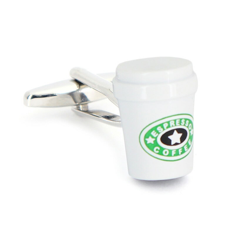 エスプレッソ コーヒー カフス 【 色 ： 白 緑 】 カフスボタン 【 ホワイト 営業マン おしゃれ 男女 カフリングス スーツ プレゼント 大人気 ユニーク 成人式 カフス専門店 】 2