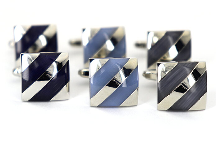 ベーシック 斜線 模様 カフスボタン 【 藍色 】【 青色 】【 グレー色 】【 男女 動物 可愛い おすすめ おしゃれ 男女 営業マン 結婚式 スーツ 大人気 カフリングス プレゼント ギフト 入園式 入学式 成人式 】