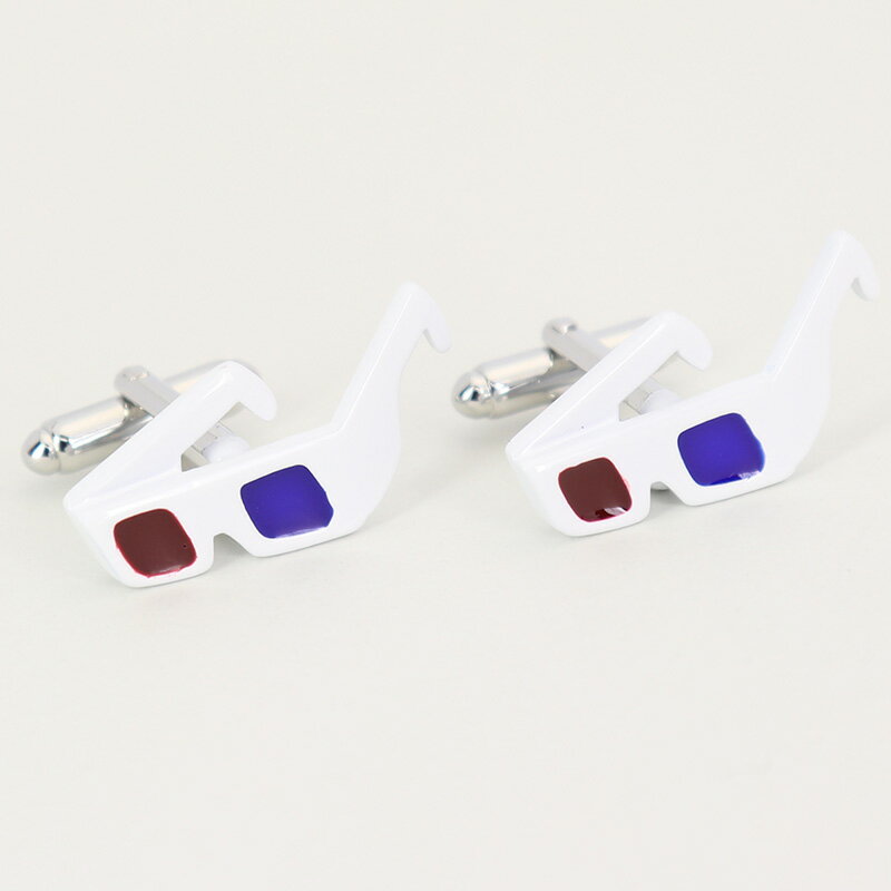 レトロ 映画 3Dメガネ ユニーク カフスボタン 【 青 赤 色 】男性 デザイン 【 シルバー バーテンダー 男 カフリングス イケメン プレゼント カフス専門店 】