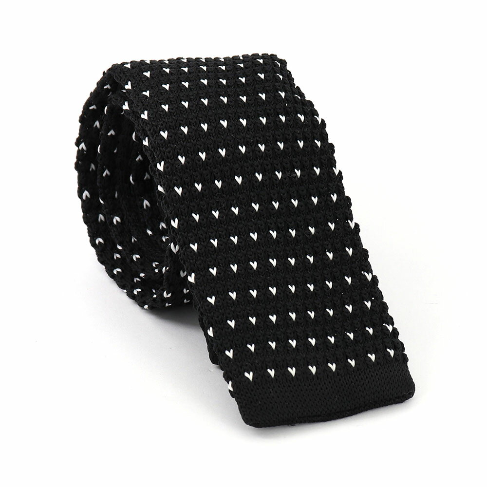 楽天カフスボタン専門店 cuffs kingdomニットネクタイ 黒 白 ハート柄 可愛い カジュアル [ おしゃれ かわいい 結婚式 カジュアル シンプル スーツ 人気 プレゼント ギフト 春 成人式 ]